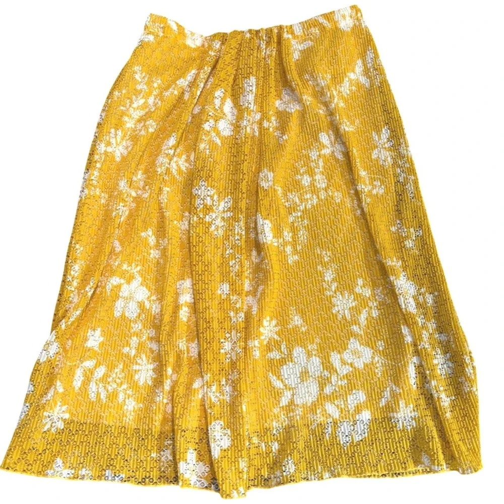 See By Chloe Yellow Floral‎ Lace Pleated Midi Skirt CHS19SJJ01090 Small